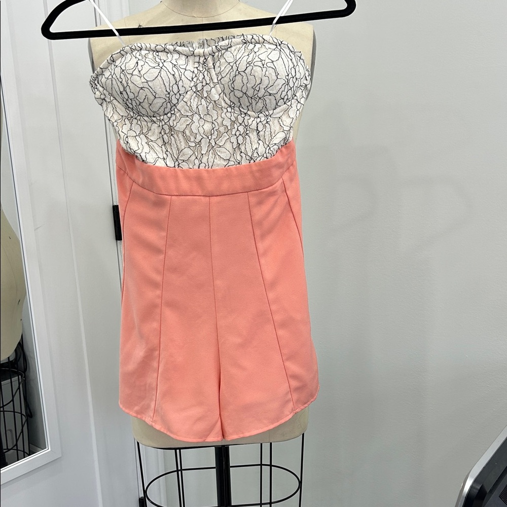 Double Zero Coral and White Women's romper
